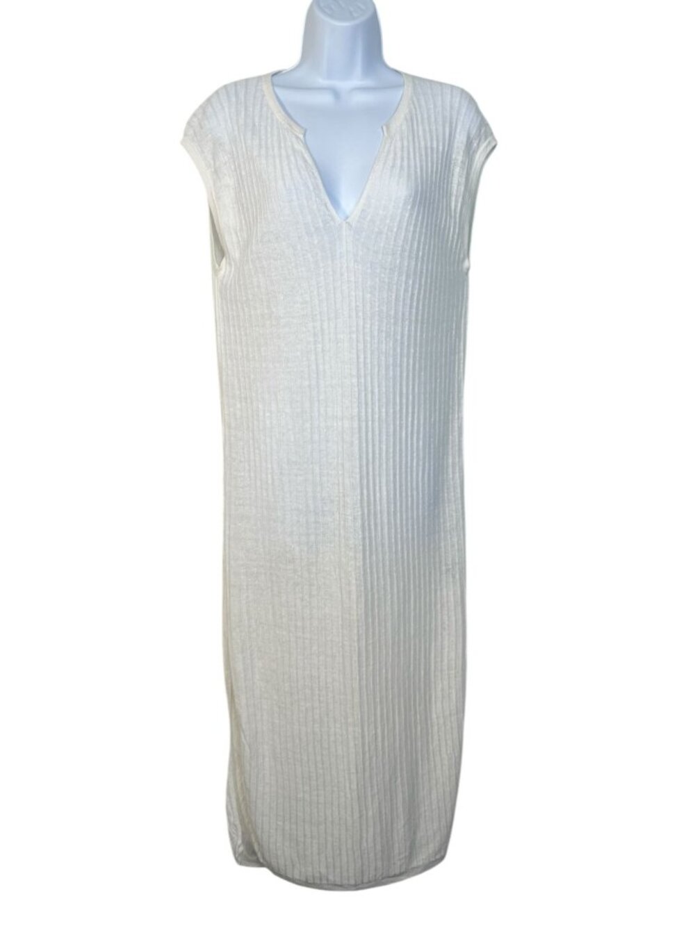360 Sweater Italian Linen Ribbed Knit Midi Dress Sleeveless Sheath White M - Picture 2 of 9